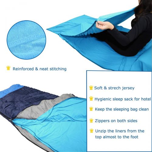  Browint Coolmax Travel Sheet with Zippers for Hotel, Summer/Warm Weather Sweat Wicking Sleep Sack for Adults, Mummy Sleeping Bag Liner for Camping, Rectangular with Pillow Pocket,