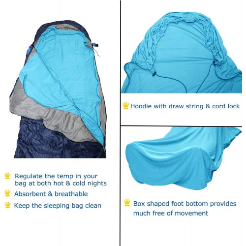  Browint Coolmax Travel Sheet with Zippers for Hotel, Summer/Warm Weather Sweat Wicking Sleep Sack for Adults, Mummy Sleeping Bag Liner for Camping, Rectangular with Pillow Pocket,