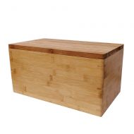 Brown Moo Bread Box Set (Large) Entire Natural Bamboo Bread Box with Cutting Board Lid | Eco-friendly Kitchen Countertop Storage Bin and Food Container | Includes a Vintage Tea Towel