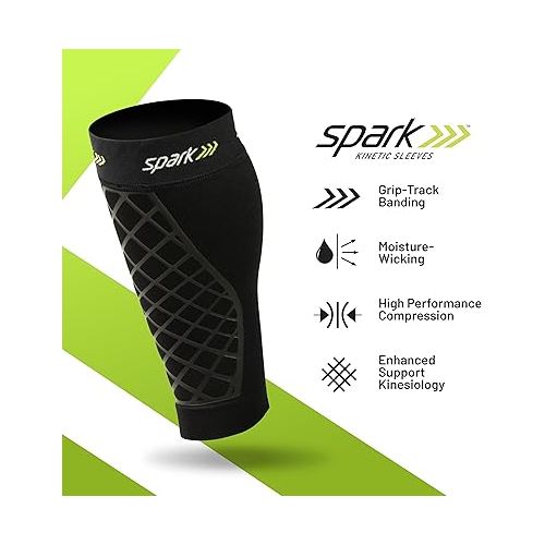  Brownmed - Spark Kinetic Calf - Compression Calf Sleeve with Embedded Kinesiology Tape - Calf Brace for Running, Shin Splints & Cycling - Leg Compression Sleeve for Men & Women