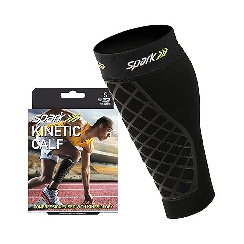  Brownmed - Spark Kinetic Calf - Compression Calf Sleeve with Embedded Kinesiology Tape - Calf Brace for Running, Shin Splints & Cycling - Leg Compression Sleeve for Men & Women