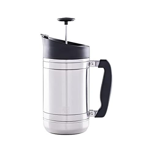  BruTrek BaseCamp Coffee Press - Double Wall Insulated Stainless Steel - Bru-Stop Technology, No Grounds in Coffee, No Spill Lid (Brushed Steel, 32 fl.oz)