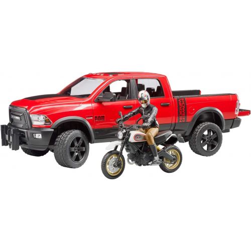  bruder Ram 2500 Power Wagon with Ducati Scrambler Desert Sled and Driver Vehicles Toy