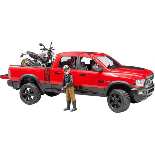  bruder Ram 2500 Power Wagon with Ducati Scrambler Desert Sled and Driver Vehicles Toy