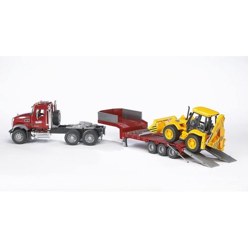  Bruder 02813 Mack Granite Flatbed Truck with JCB Loader Backhoe