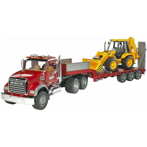  Bruder Toys Bruder Mack Granite Flatbed Truck with JCB Loader Backhoe