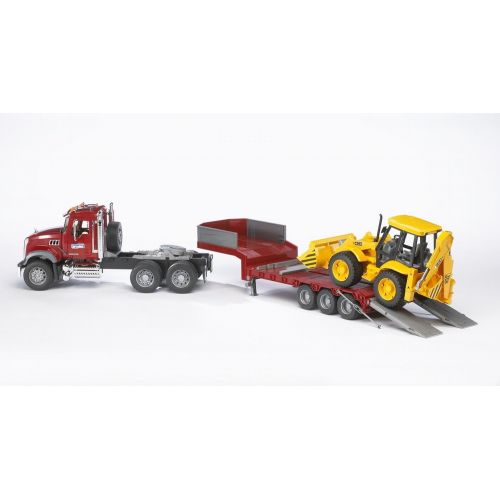  Bruder Toys Bruder Mack Granite Flatbed Truck with JCB Loader Backhoe