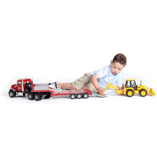  Bruder Toys Bruder Mack Granite Flatbed Truck with JCB Loader Backhoe