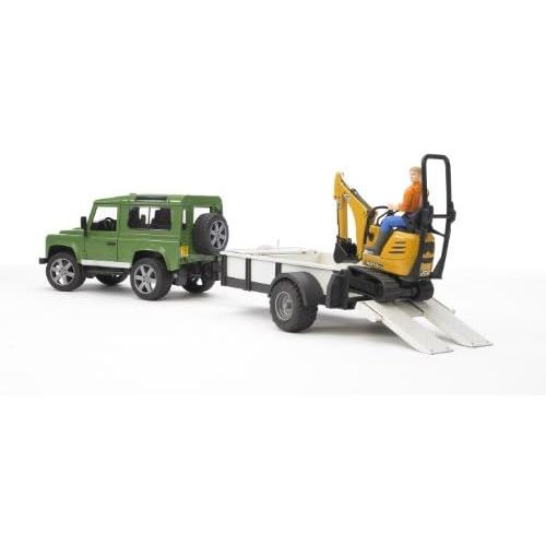  Bruder Toys Bruder Land Rover Defender Rigid Drawbar Trailer Jcb Micro Excavator and Construction Worker