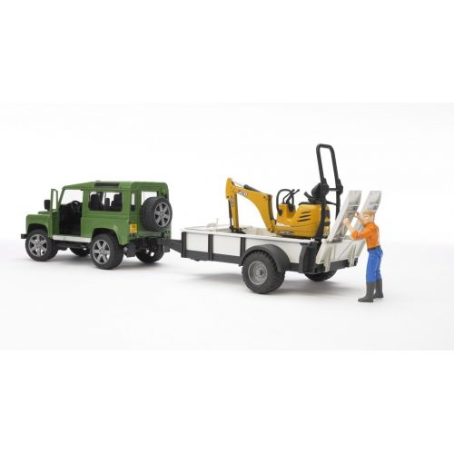  Bruder Toys Bruder Land Rover Defender Rigid Drawbar Trailer Jcb Micro Excavator and Construction Worker