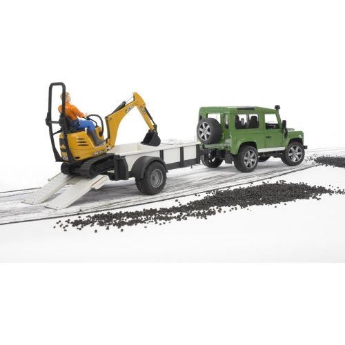  Bruder Toys Bruder Land Rover Defender Rigid Drawbar Trailer Jcb Micro Excavator and Construction Worker