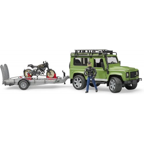  Bruder Toys Land Rover Defender w trailer snowmobile and DRIVER