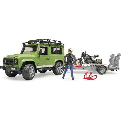  Bruder Toys Land Rover Defender w trailer snowmobile and DRIVER