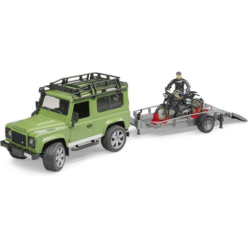  Bruder Toys Land Rover Defender w trailer snowmobile and DRIVER