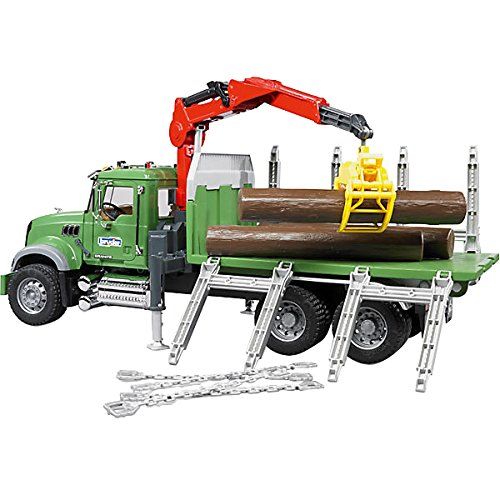  Bruder Toys Bruder MACK Granite Timber Truck with Loading Crane and 3 Trunks