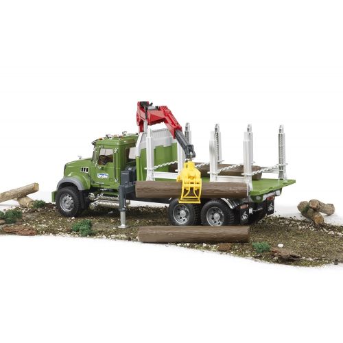  Bruder Toys Bruder MACK Granite Timber Truck with Loading Crane and 3 Trunks