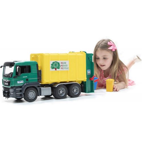  Bruder Toys Bruder Man Tgs Rear Loading Garbage GreenYellow Vehicle