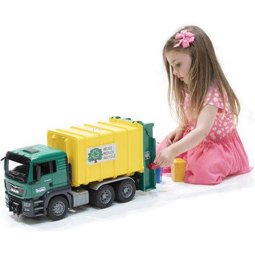  Bruder Toys Bruder Man Tgs Rear Loading Garbage GreenYellow Vehicle