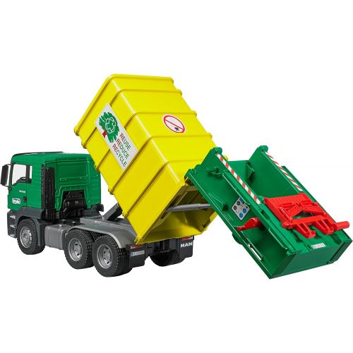  Bruder Toys Bruder Man Tgs Rear Loading Garbage GreenYellow Vehicle