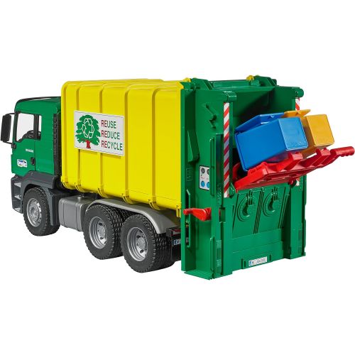  Bruder Toys Bruder Man Tgs Rear Loading Garbage GreenYellow Vehicle