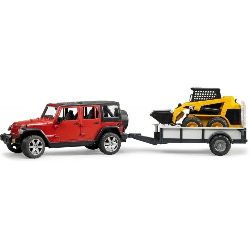  Bruder Toys Bruder Jeep Wrangler Unlimited Rubicon with Trailer and CAT Skid Steer