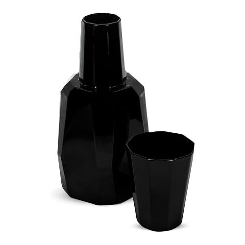  Bruno Magli Geo Black Carafe | 2-Pc Set | Drinking Glass Tumbler Doubles as a Lid | Elegant Nightstand Water Pitcher with Matching Cup for Office, Home, & Guest Room Decor | Gift Boxed | 37-Oz