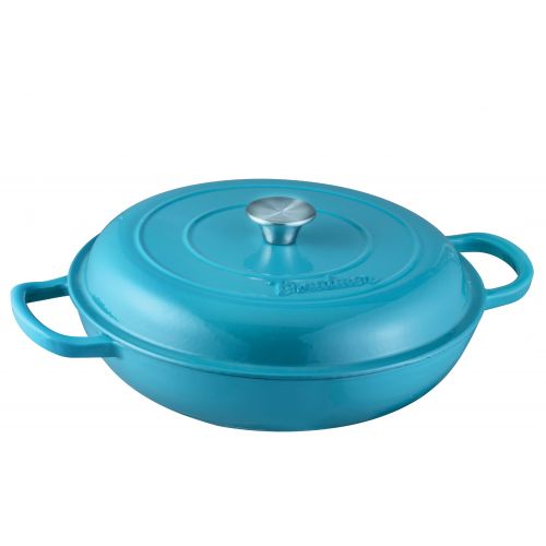  Enameled Cast Iron Covered Casserole Braiser Pan, 3.8-Quart, Marine Blue by Bruntmor