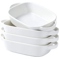 Bruntmor 9x5 inch White Baking Pans Set of 4, Ceramic Baking Dish | Pie & Tart Lasagna Pans for Casserole Dish with Lid | Kitchen Baking Dishes for Oven Safe & Porcelain Bakeware for Cooking