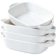 Bruntmor 9x5 inch White Baking Pans Set of 4, Ceramic Baking Dish | Pie & Tart Lasagna Pans for Casserole Dish with Lid | Kitchen Baking Dishes for Oven Safe & Porcelain Bakeware for Cooking