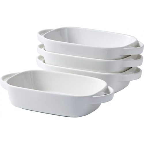  Bruntmor 9x5 inch White Baking Pans Set of 4, Ceramic Baking Dish | Pie & Tart Lasagna Pans for Casserole Dish with Lid | Kitchen Baking Dishes for Oven Safe & Porcelain Bakeware for Cooking