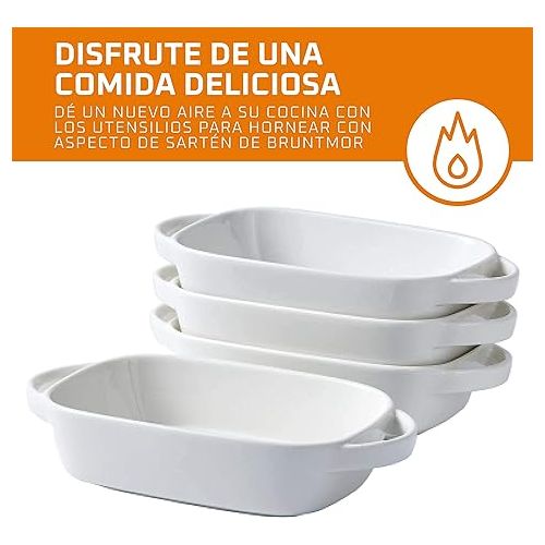  Bruntmor 9x5 inch White Baking Pans Set of 4, Ceramic Baking Dish | Pie & Tart Lasagna Pans for Casserole Dish with Lid | Kitchen Baking Dishes for Oven Safe & Porcelain Bakeware for Cooking