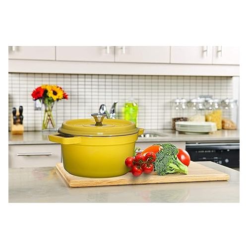  Enameled Cast Iron Dutch Oven Casserole Dish 6.5 quart Large Loop Handles and Self Basting Condensation Ridges On Lid (Olive Green Color)
