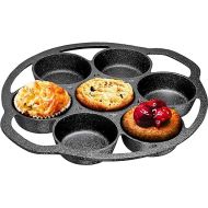 Bruntmor Premium Cast Iron 7-Cup Biscuit Pan, Large Muffin Pan,Round Kitchen Non Stick Baking Tool for Scones, Cornbread, Muffins, cup cakes and Brownies, Perfect for Christmas eve,Black