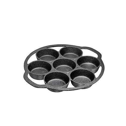  Bruntmor Premium Cast Iron 7-Cup Biscuit Pan, Large Muffin Pan, Round Kitchen Non Stick Baking Tool for Scones, Cornbread, Muffins, Cup Cakes and Brownies, Black