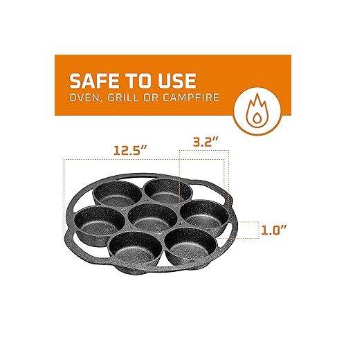  Bruntmor Premium Cast Iron 7-Cup Biscuit Pan, Large Muffin Pan, Round Kitchen Non Stick Baking Tool for Scones, Cornbread, Muffins, Cup Cakes and Brownies, Black