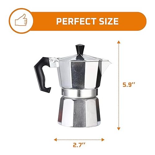  Bruntmor Espresso Coffee Maker - Manual Espresso Coffee Machine - Portable Coffee Brewer, Moka Pot, Coffee Percolator - Stovetop Coffee Maker for Espresso, Coffee or Cappuccino - Small Coffee Pot