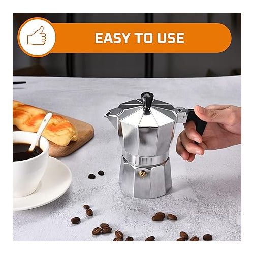  Bruntmor Espresso Coffee Maker - Manual Espresso Coffee Machine - Portable Coffee Brewer, Moka Pot, Coffee Percolator - Stovetop Coffee Maker for Espresso, Coffee or Cappuccino - Small Coffee Pot