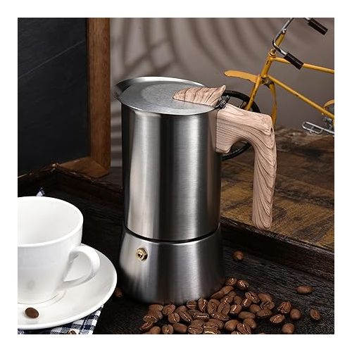  Bruntmor Stovetop Espresso Maker - Italian Coffee Pot, Stainless Steel - 5.51