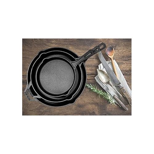  Bruntmor 8, 10 and 12 Inch Pre-Seasoned Frying Pan Set of 3, Oven Safe Skillet, Grill Pan Set, Nonstick Cookware with Side Drip Lips, Black