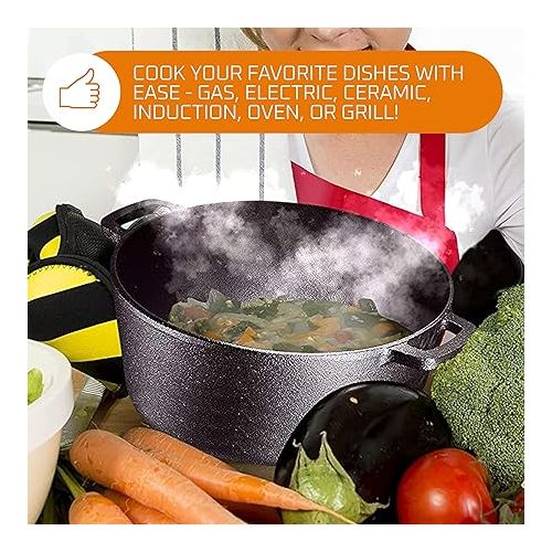  Bruntmor 2-in-1 Pre-Seasoned Cast Iron Dutch Oven With Handles - Crock Pot Black Cast Iron pot with Skillet lid - All-in-One Cookware Braising Pan for Casserole Dish - 5 Quart - Black