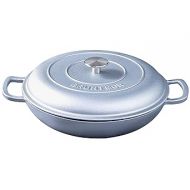 Bruntmor 3.8 Quart Enamel Cast Iron Dutch Oven With Handles And Lid, 3.8 Qt Silver Cast Iron Skillet, Enamel Shallow Cookware Braising Pan For Casserole Dish, Crock Pot Covered With Cast Iron