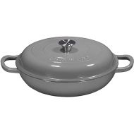 Bruntmor 3.8 Quart Enamel Cast Iron Dutch Oven With Handles And Lid, 3.8 Qt Grey Cast Iron Skillet, Enamel Shallow Cookware Braising Pan For Casserole Dish, Crock Pot Covered With Cast Iron