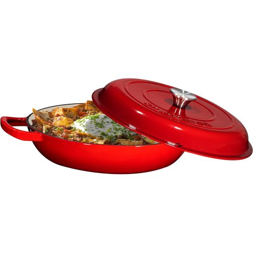  [아마존핫딜][아마존 핫딜] Bruntmor Enameled Cast Iron Casserole Braiser - Pan with Cover, 3.8-Quart, Gradient Red