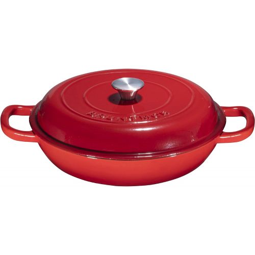  [아마존핫딜][아마존 핫딜] Bruntmor Enameled Cast Iron Casserole Braiser - Pan with Cover, 3.8-Quart, Gradient Red