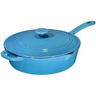 [아마존핫딜][아마존 핫딜] Bruntmor Enameled Cast Iron Skillet Deep Saute Pan with Lid, 12 Inch, Turquoise Blue, Superior Heat Retention