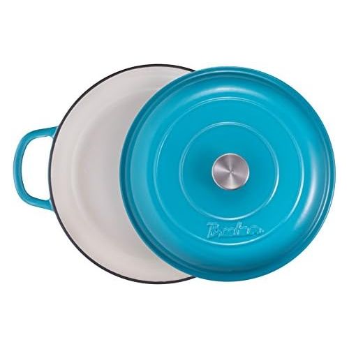  [아마존베스트]Bruntmor Enameled Cast Iron Shallow Casserole Braiser Pan with Cover, Cast Iron Covered Casserole Skillet 3.8-Quart, Marine Blue