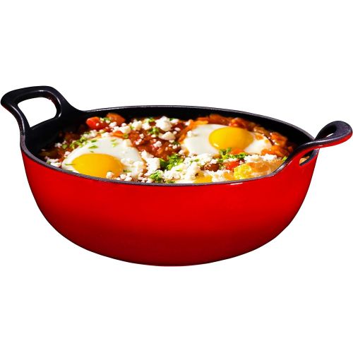  [아마존베스트]Bruntmor Enameled Cast Iron Balti Dish With Wide Loop Handles, 3 Quart, Fire Red