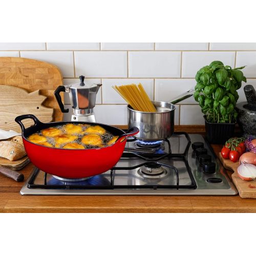  [아마존베스트]Bruntmor Enameled Cast Iron Balti Dish With Wide Loop Handles, 3 Quart, Fire Red