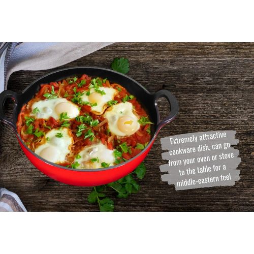  [아마존베스트]Bruntmor Enameled Cast Iron Balti Dish With Wide Loop Handles, 3 Quart, Fire Red