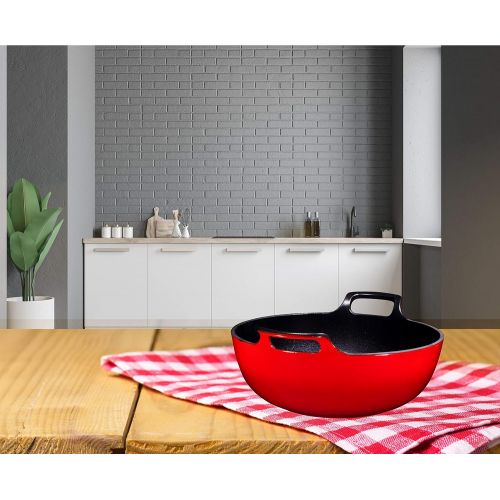  [아마존베스트]Bruntmor Enameled Cast Iron Balti Dish With Wide Loop Handles, 3 Quart, Fire Red